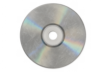 Scratched cd showing rainbow reflections on transparent background