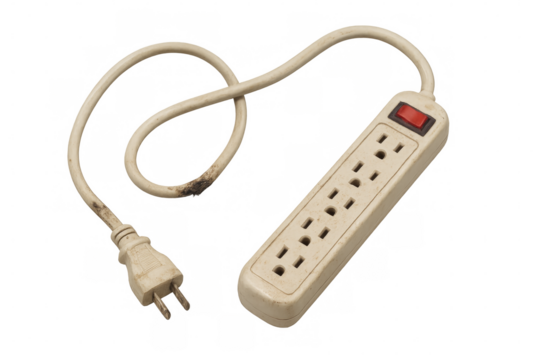 Dirty old power strip with transparent background