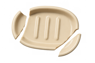 Broken beige soap dish isolated on transparent background