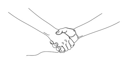 Continuous Line Drawing of Two Hands Shaking in Agreement