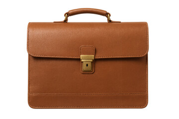 Elegant leather briefcase isolated on transparent background