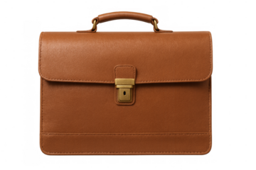 Elegant leather briefcase isolated on transparent background