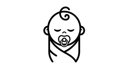 Line Art Illustration of a Sleeping Baby Wrapped in a Blanket with a Pacifier