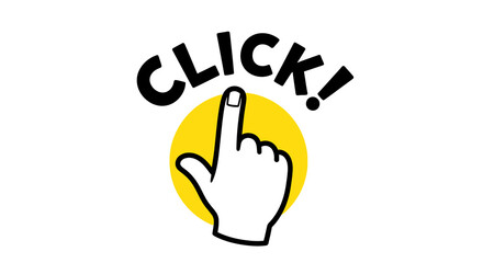 Vector Illustration of "Click" Hand Gesture with Yellow Circle Background
