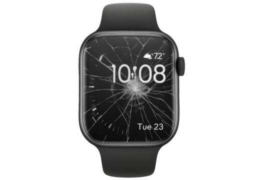 Smartwatch with broken screen on transparent background