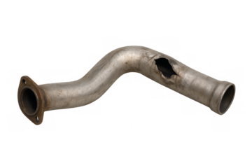 Rusty exhaust pipe with hole showing transparent background