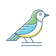 Illustration of a colorful bird on a perch with a unique design