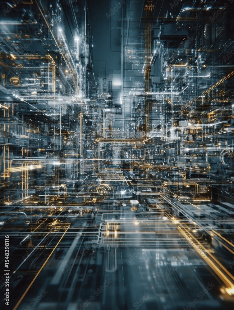 Poster digital data flow, abstract representation of technology and information processing