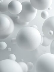 A soft, abstract background featuring multiple white spheres of varying sizes floating in a smooth, monochromatic space