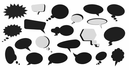Fototapeta premium Collection of various speech bubbles for communication design. This set includes different shapes and sizes of speech bubbles perfect for adding dialogue or thoughts to illustrations or presentations.