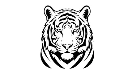 Fototapeta premium Striking Black and White Tiger Head Illustration with Detailed Stripes