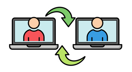 Two Laptops with Users in Video Conference, Data Transfer, Communication