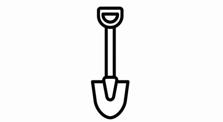 Simple Black Outline Shovel Icon on White Background