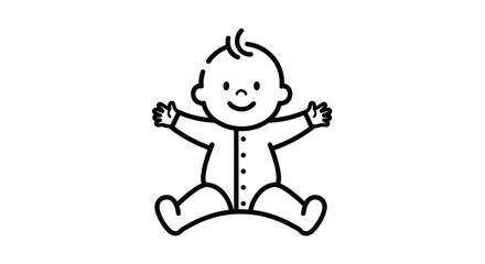 Cartoon Baby with Arms Outstretched, Smiling, in Black and White Outline
