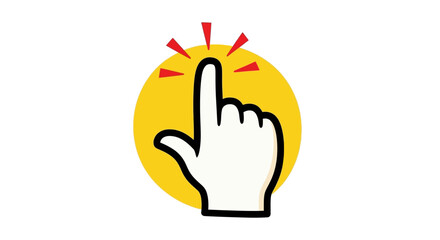 Cartoon Hand Pointing, Click Icon, Yellow Background, Simple Style