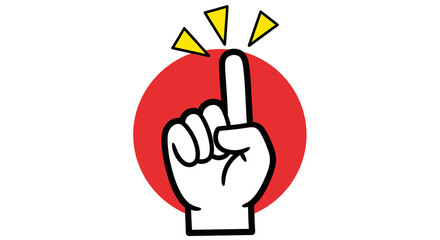 Cartoon Hand Pointing Up with Red Circle and Yellow Burst