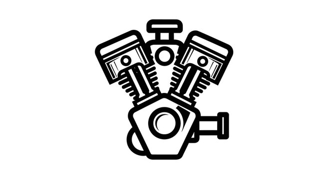 V-Twin Engine Illustration: Black and White Line Art of a Powerful Motorcycle Engine