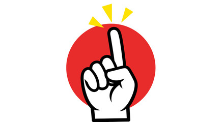 Cartoon Hand Pointing Upward with Yellow Exclamation Marks and Red Circle