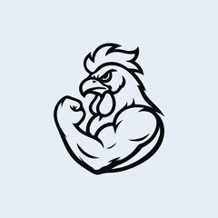  Muscular Rooster Mascot Logo Design