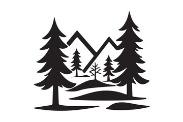 Obraz premium Mountain Forest Pine Tree Landscape Silhouette Illustration