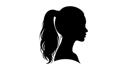Elegant Black Silhouette of a Woman with Ponytail, Side Profile