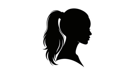 Elegant Woman Silhouette with Ponytail Hairstyle in Profile View, Black on White