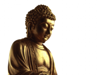 Golden Buddha Statue A Symbol of Peace, Meditation, and Enlightenment Against a White Background