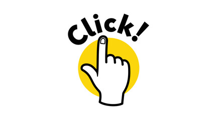 Simple Black Hand Click Icon with Yellow Circle Background