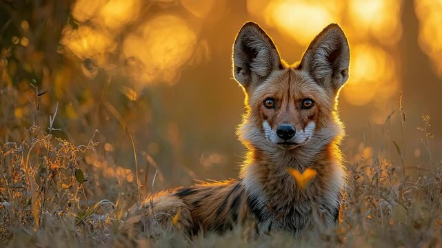 asiatic wild dog close-up at pench national park sunset video
