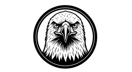 Bold Black and White Eagle Head Within Circular Frame