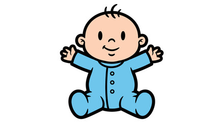 Cartoon Baby in Blue Onesie with Open Arms, Smiling.