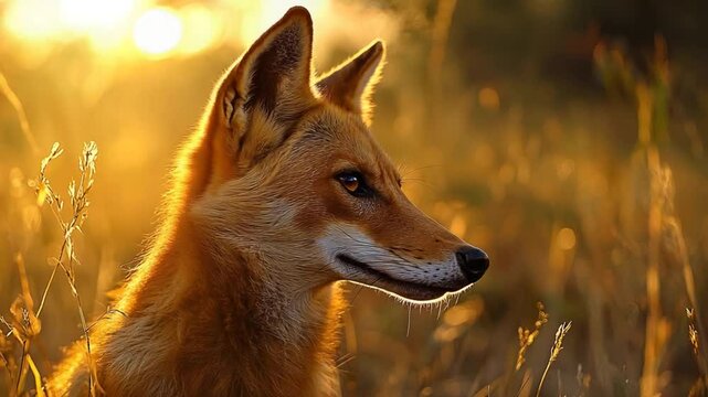 asiatic wild dog close-up at pench national park sunset video