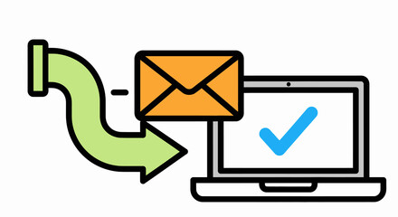 Email Delivery Process Illustrated with Envelope, Arrow, and Laptop