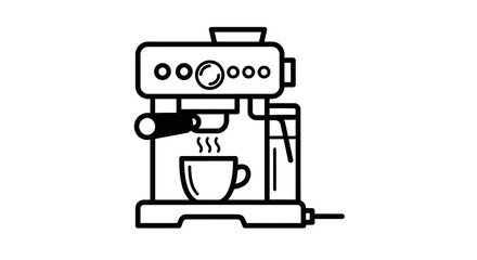 Espresso Machine Icon: Black Line Art Illustration of a Modern Espresso Machine Brewing Coffee into a Cup