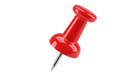 Shiny Red Push Pin Isolated on White Background, Angled View