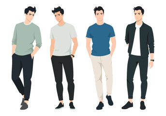 Men s Style and Fashion Trends. A collection of illustrated men wearing stylish outfits in various tones and styles, reflecting modern fashion trends.