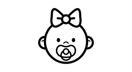 Simple Black and White Baby Face with Pacifier and Bow