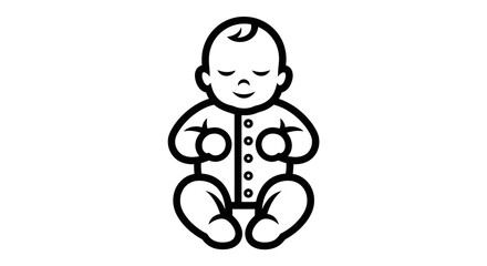 Sleeping Baby Icon: Black Line Art Illustration of a Peaceful Infant in Onesie