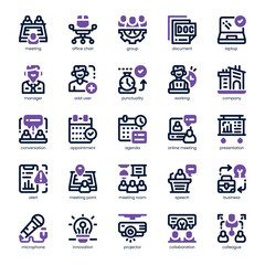 Meeting Icon pack for your website, mobile, presentation, and logo design. Meeting Icon dual tone design. Vector graphics illustration and editable stroke.