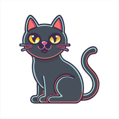 Cute Cartoon Black Cat Illustration with Playful Design and Colorful Outlines