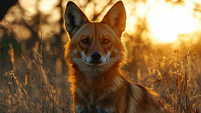 asiatic wild dog close-up at pench national park sunset video