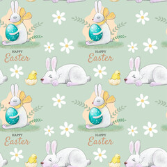 Easter vector pattern. Repeating Easter pattern. Bunny and painted eggs. Easter bunny and egg