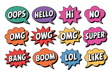 Set of Comic Book Style Speech Bubbles with Popular Phrases