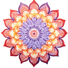 Henna-style fusion mandala with modern color splashes intricate hand-drawn symmetry on white