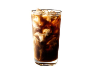 Iced Coffee Bliss Refreshing beverage with swirls of cream, perfect for a cool summer treat, captured in a studio shot against a crisp white background.