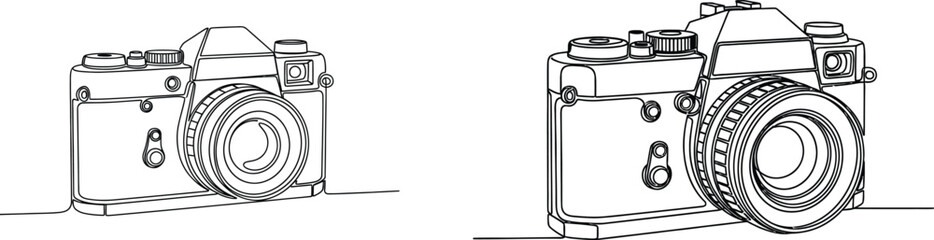 Continuous Line Drawing of a Classic Camera Two Perspectives in Single Strokes
