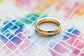 Gold ring on colorful abstract background