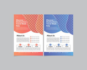 Travel poster or flyer design layout orange & blue Travel flyer template for travel agency for Tourism, Vacation, and Holiday Promotion
