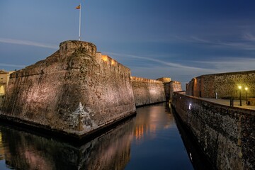 Sunset view of the Murallas Reales in Ceuta, Spain