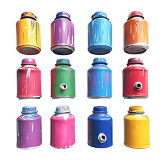 Markers styled like miniature paint spray cans vibrant and isolated on clean white
